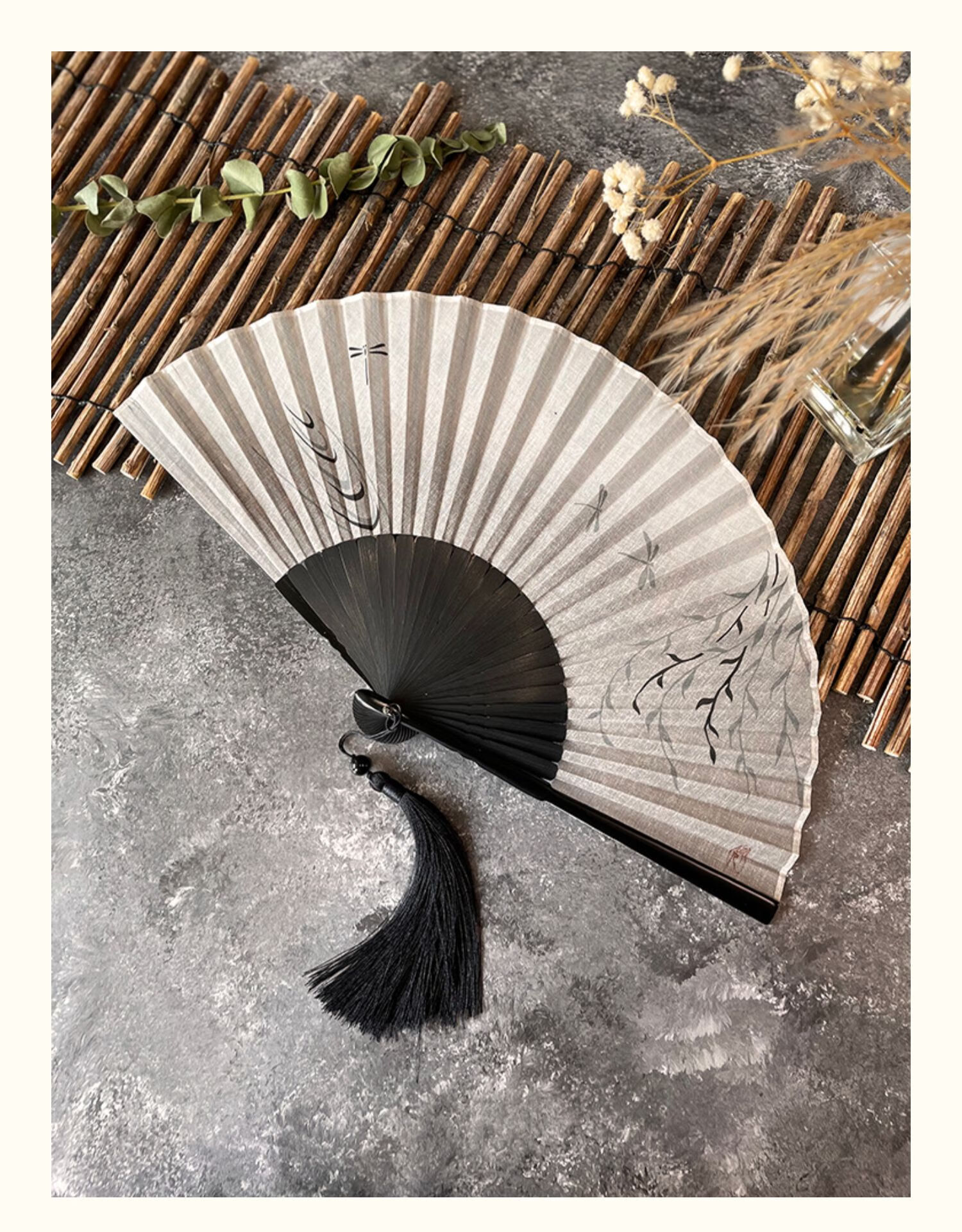 温客行7寸男扇墨绿竹林便携古风中国风折扇纳凉汉服扇子 和平鸽油漆骨