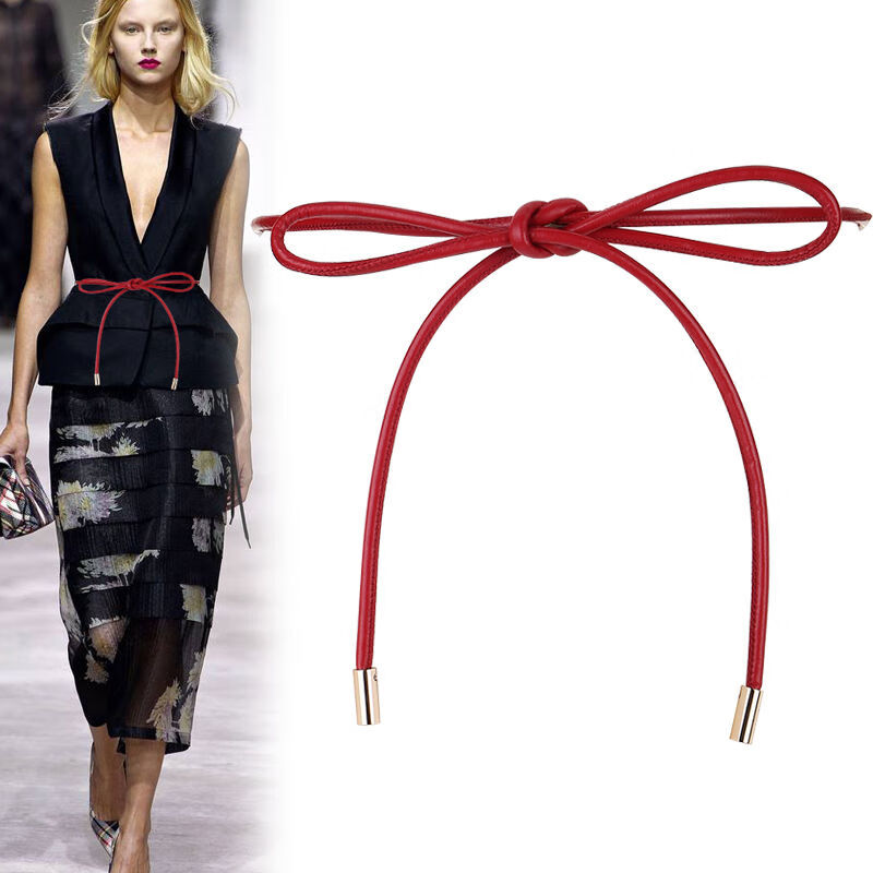 腰链编织细腰带女装饰绳子加长女士时尚简约百搭小皮绳黑白色韩版腰链