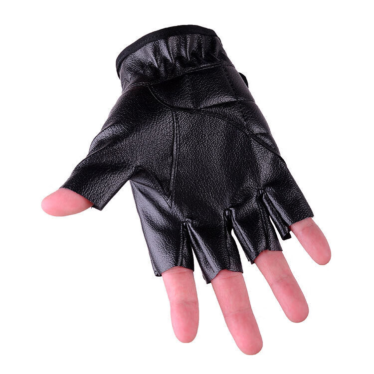 真皮手套半指手套男士骑行运动健身户外训开车露指半截皮手套男 b款