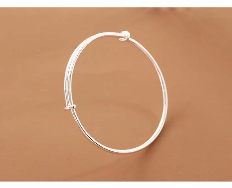 高端品质925银素圈手镯女银大学生 精致简约推拉可调节光面银镯子 素