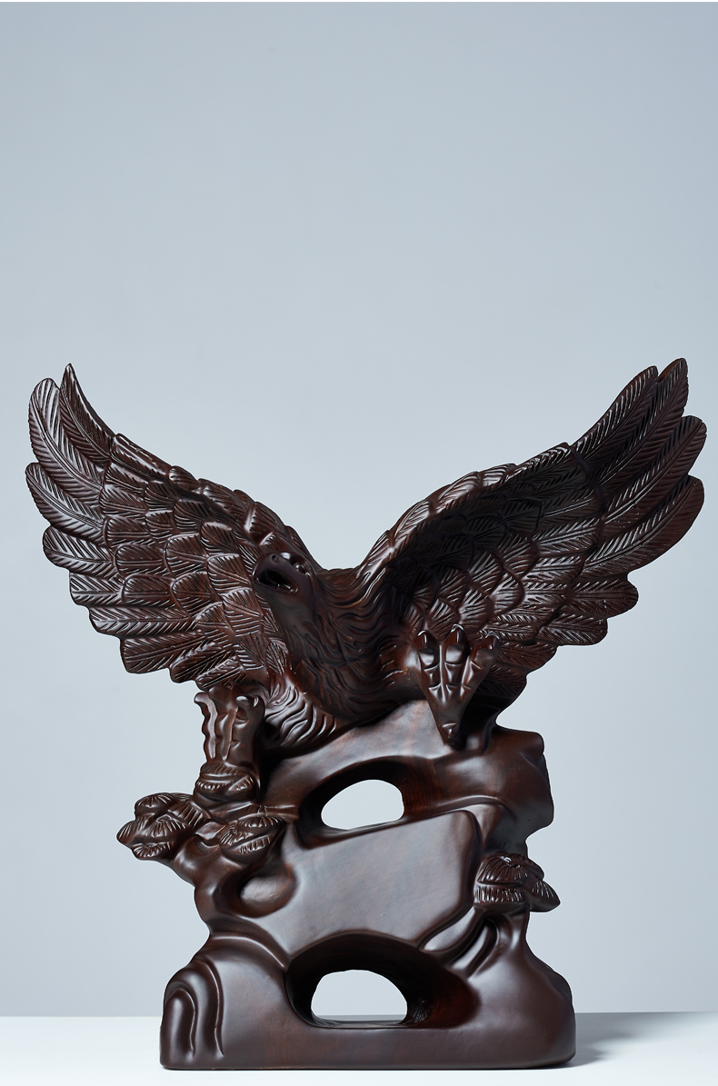 唐砖黑檀木雕老鹰摆件实木雕刻大展宏图老鹰红木质动物乔迁公司礼品