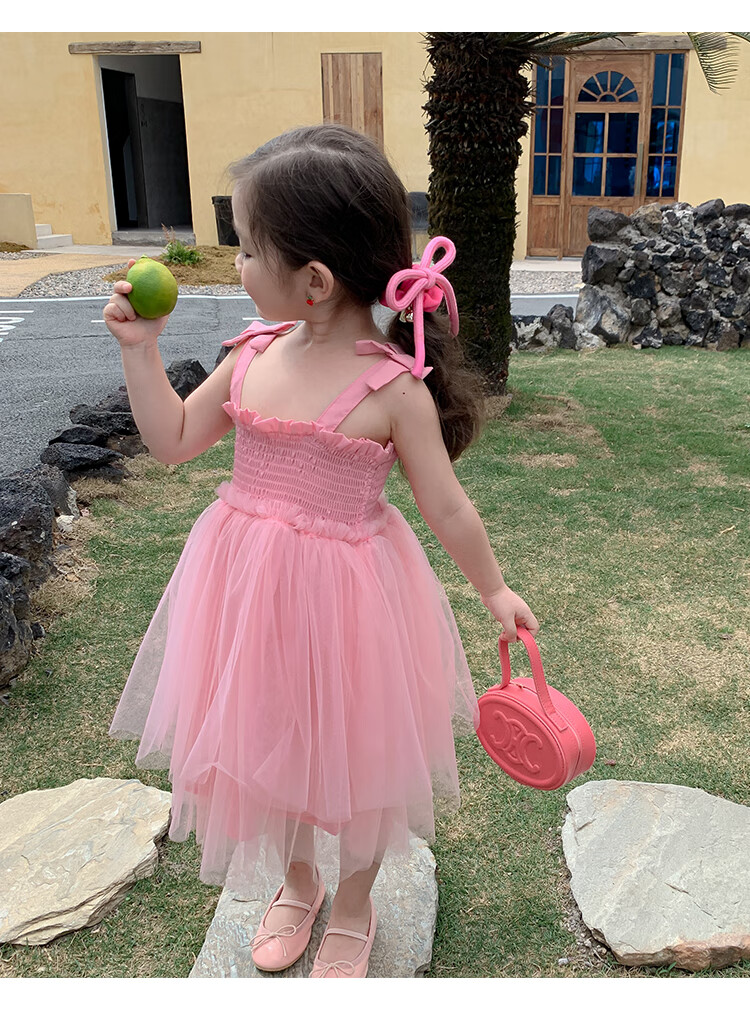 女宝宝夏季连衣裙女童超仙粉色公主裙小女孩蓬蓬纱裙子儿童吊带裙