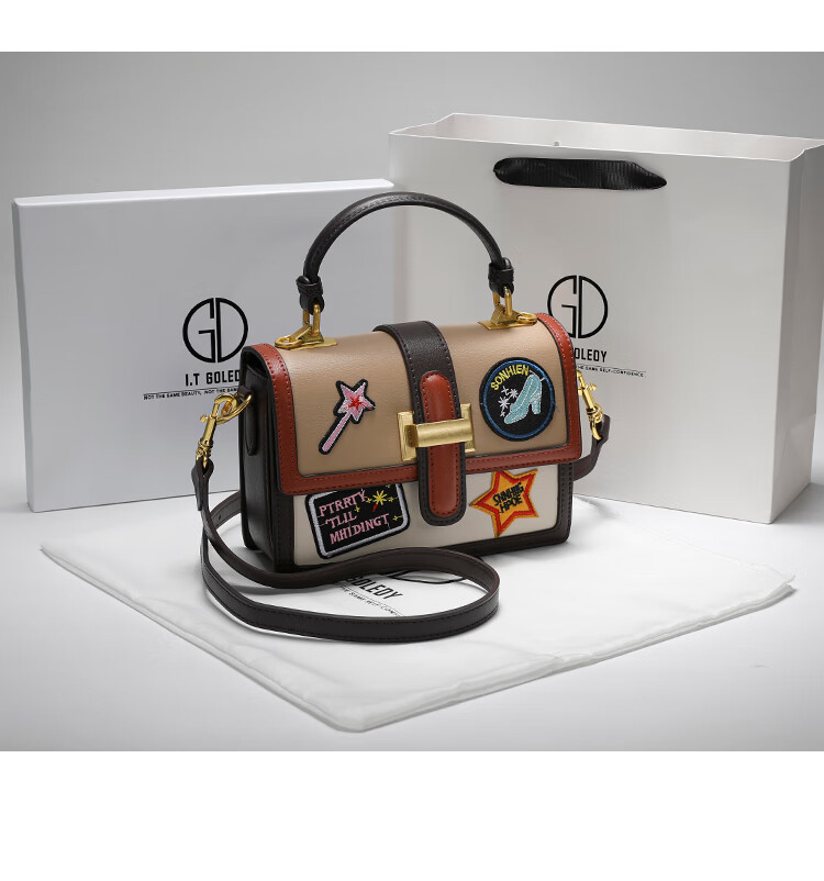 香港itgdledy小众真皮夏百搭时尚手提斜挎绣花小方包 玫红色 香港品牌