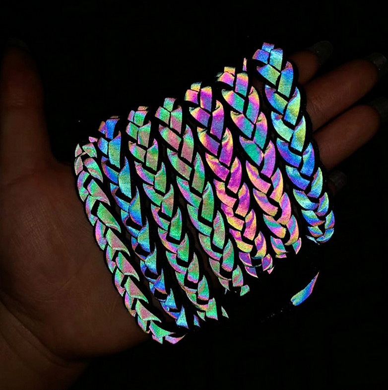 美国小狮子手链全息反光情侣款一对变色手环男女限定编织手绳 2条装白