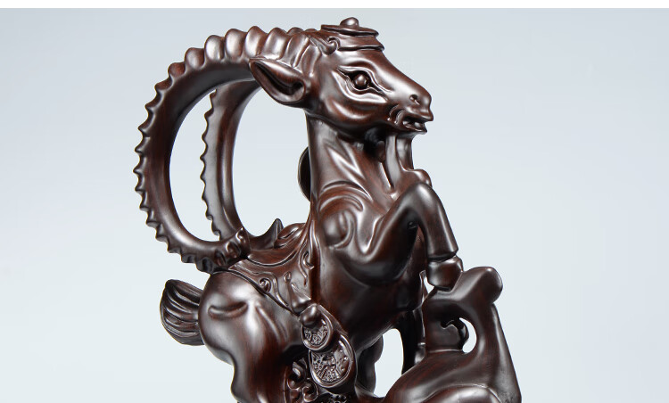 浣彩木雕山羊摆件领头羊风水十二生肖羊实木雕刻工艺品办公室桌面摆件