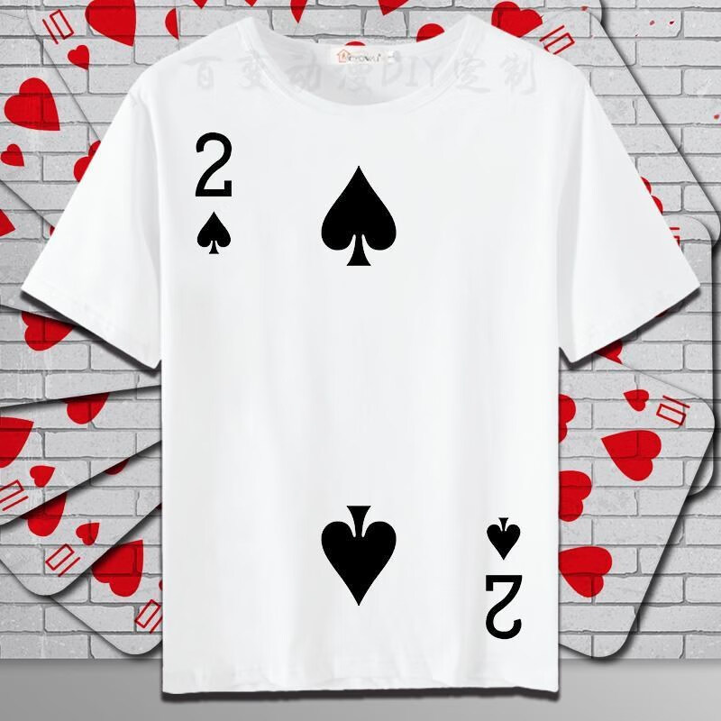 肯昔 扑克牌图案ajq夏季男士短袖t恤潮牌半袖体恤衫军旅风衣服男女