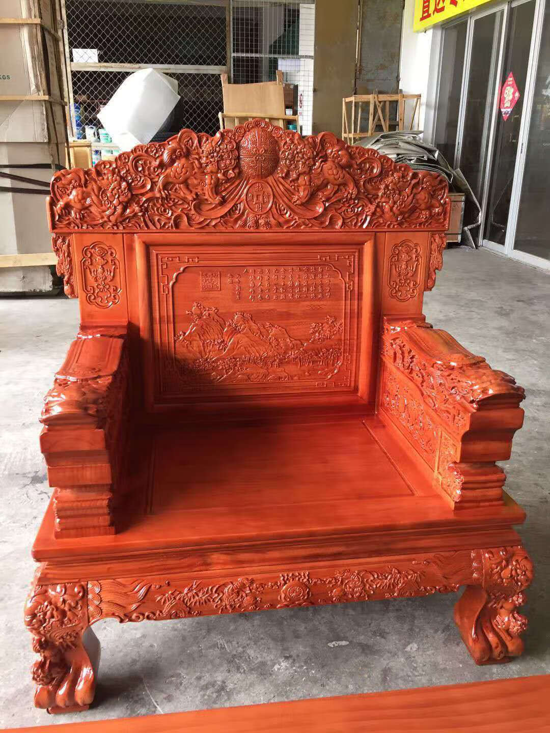 厂家直销明清古典实木沙发红心柏木仿实木家具沙发 万象鸿福 十件套