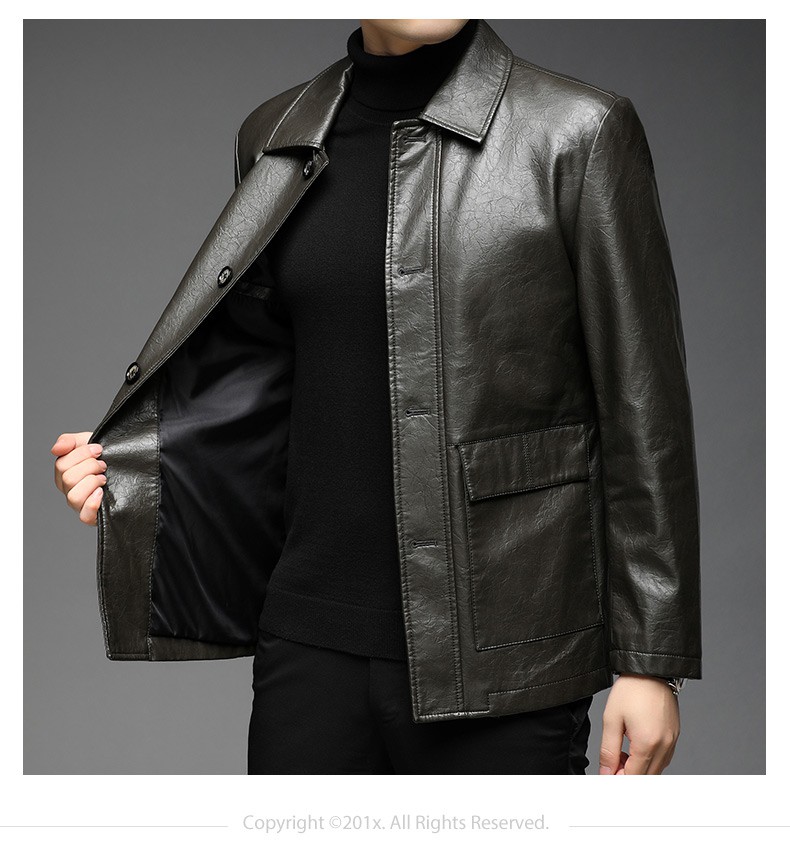 太子龙tedelon秋冬季爸爸翻领皮衣中年装皮夹克男士休闲仿皮外套男装m