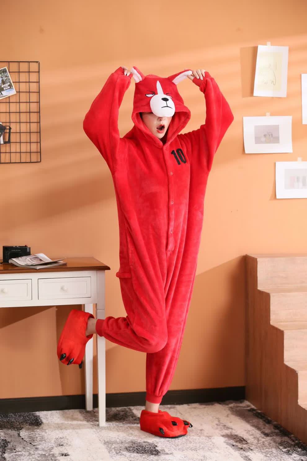 法兰绒生肖狗柴犬哈士奇动物连体睡衣卡通男女珊瑚情侣表演服 黑色