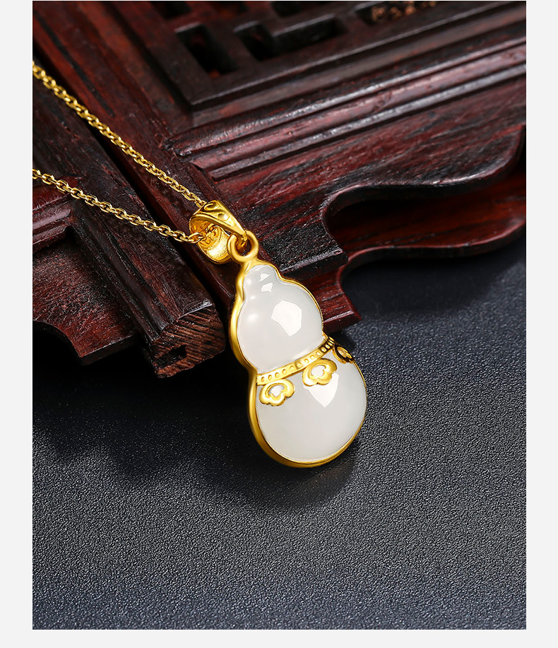 六福珠宝金镶玉和田玉葫芦如意吊坠女妈妈玉石玉坠挂件黄金足金 吊坠