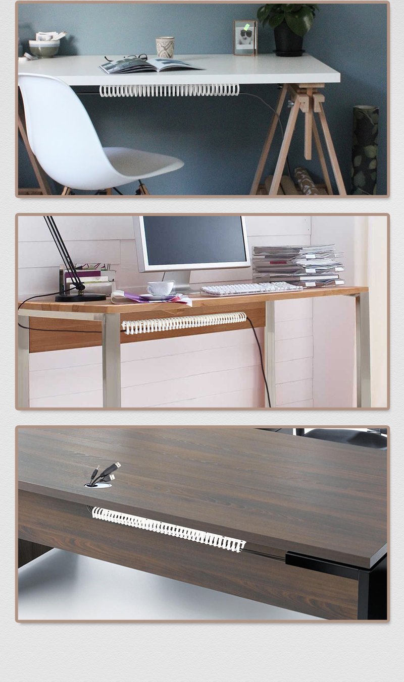 办公桌下走线槽免打孔过线管蛇形管桌底穿线管粘胶电线收纳整理 过线