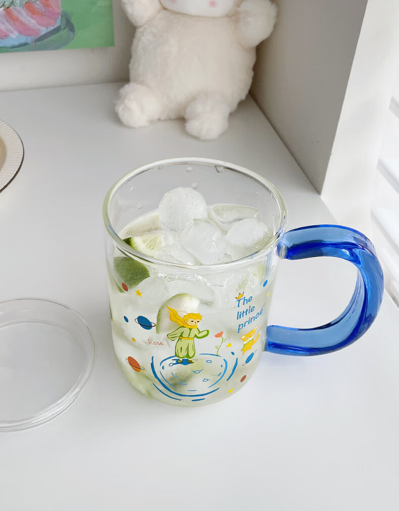 2022新款小王子玻璃杯可爱少女心玻璃杯大容量加厚带盖水杯高颜值家用