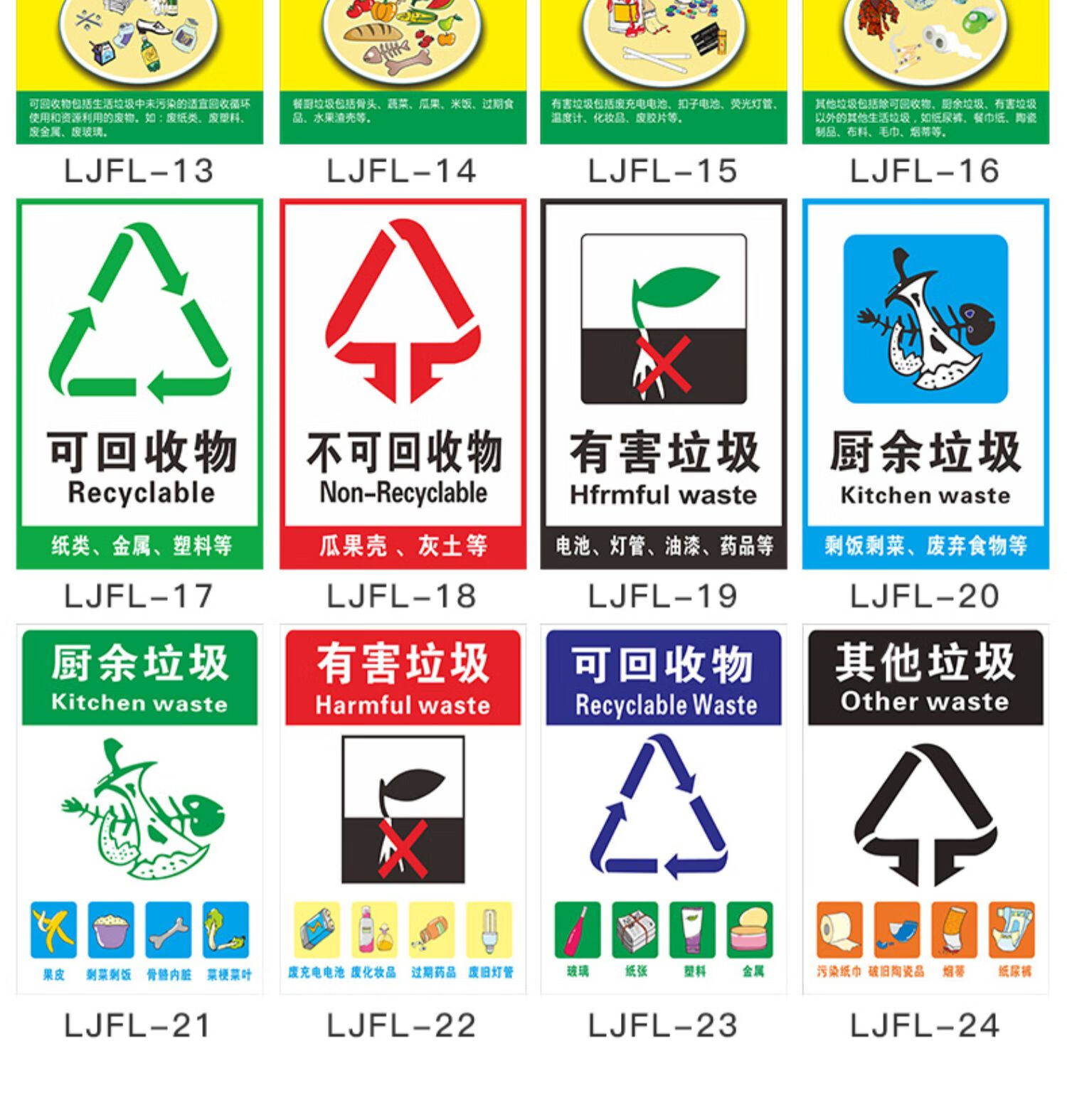梦倾城 新国标垃圾分类标识贴纸标识牌北京可回收有害厨余其他垃圾
