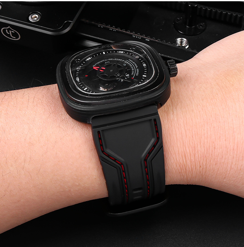 适用于sevenfriday七个星期五手表带m1p1s1q1男棕色表带硅胶 橙色黑线