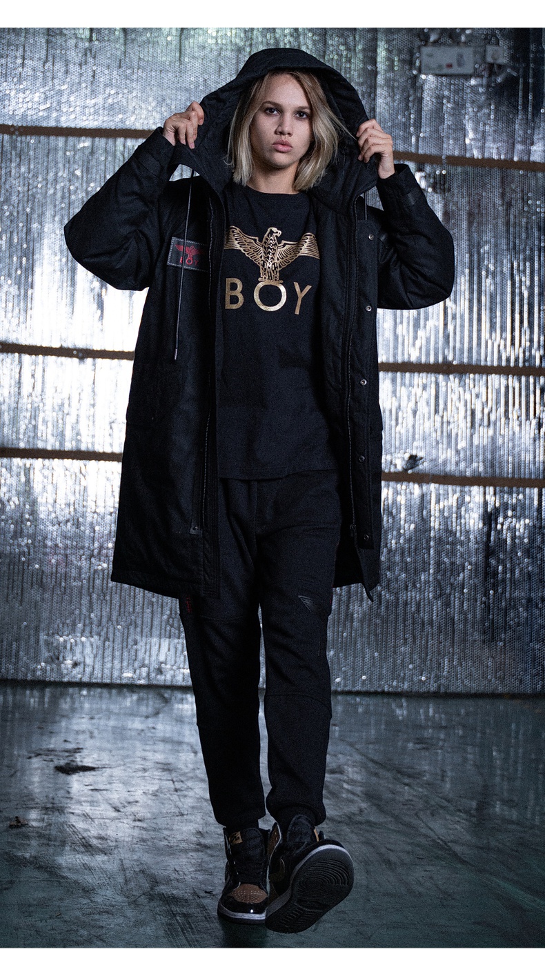 boy london2019新款老鹰logo透明章 情侣长款羽绒服b194nl063402 黑色