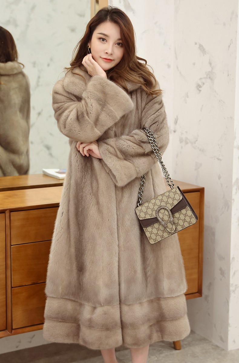 欧迪鸟品牌女装新款水貂皮草整貂皮大衣女修身显瘦裘皮外套毛 珍珠色