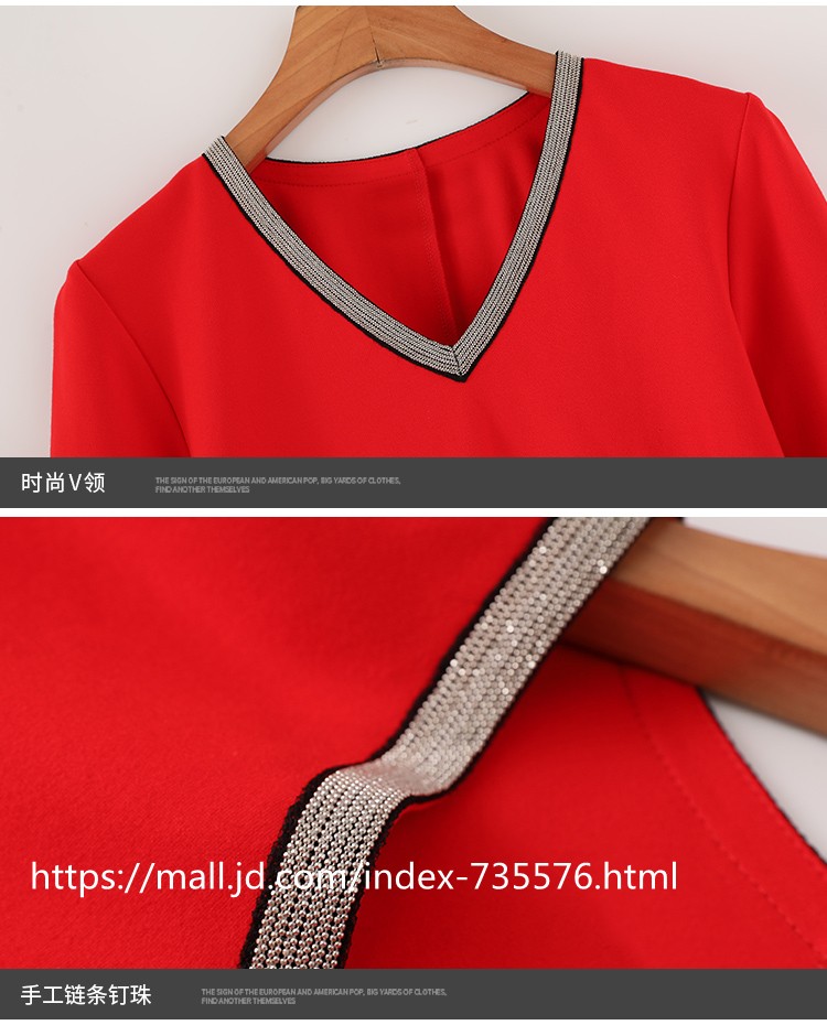 cosstot 品牌女装 洋气大码秋季女装2020新款胖mm腰粗遮肚子连衣裙