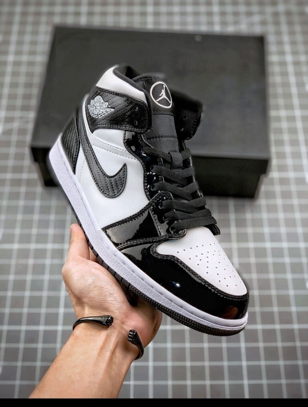 黑白熊猫乔1mid男子漆皮篮球鞋dd1649001dd164900136