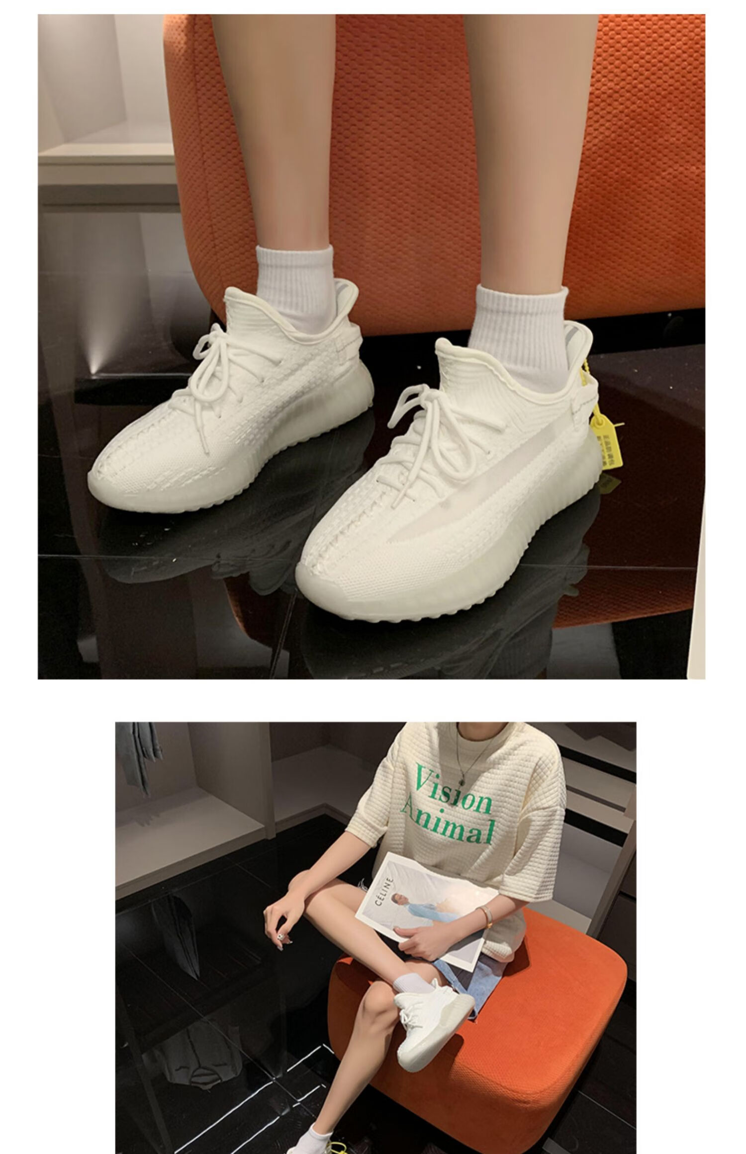 迈沃克椰子鞋女夏350真爆白冰淇淋2022年新款透气百搭休闲跑步运动潮