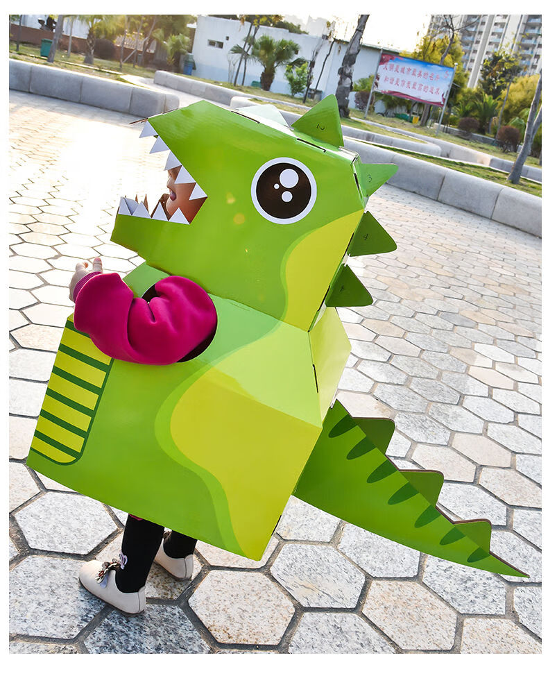 纸箱可穿纸板模型儿童纸皮玩具手工制作diy动物穿拼装幼儿园 黄色鲨鱼