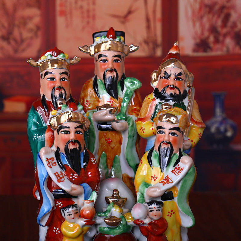 陶瓷五路财神神像佛像招财摆件开业赵公明供奉家居 流彩五路财神挂墙