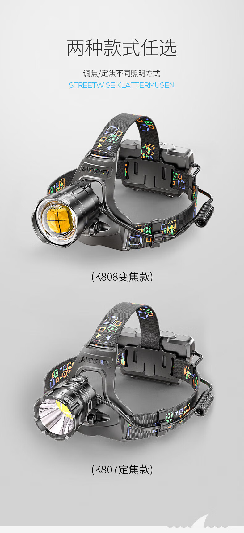 头灯强光充电亮钓鱼100头戴式长续航90照明18650 k808 p90 变焦款 6锂