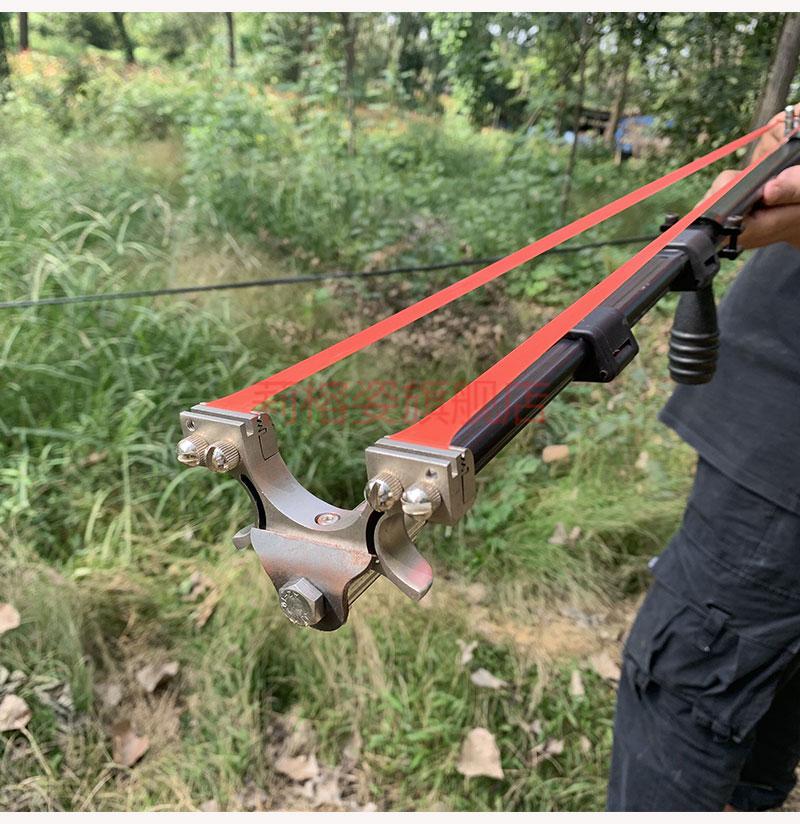 快手同款大拉距闪龙撑杆弹弓伸缩打窝器扁皮弹工长直杆射鱼两用红光版