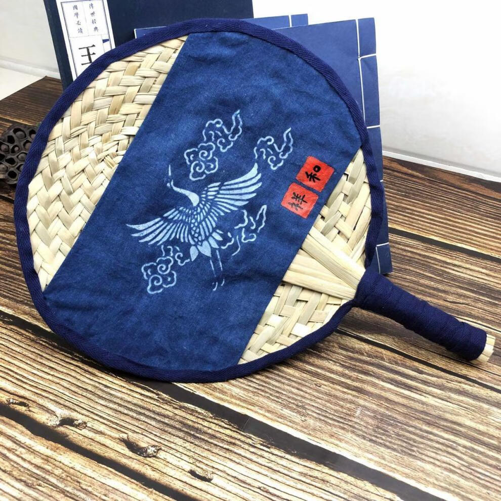 缤缘坊 简约手工编织大蒲草扇扎染扇子夏天耐用古风扇子原创驱蚊纳凉