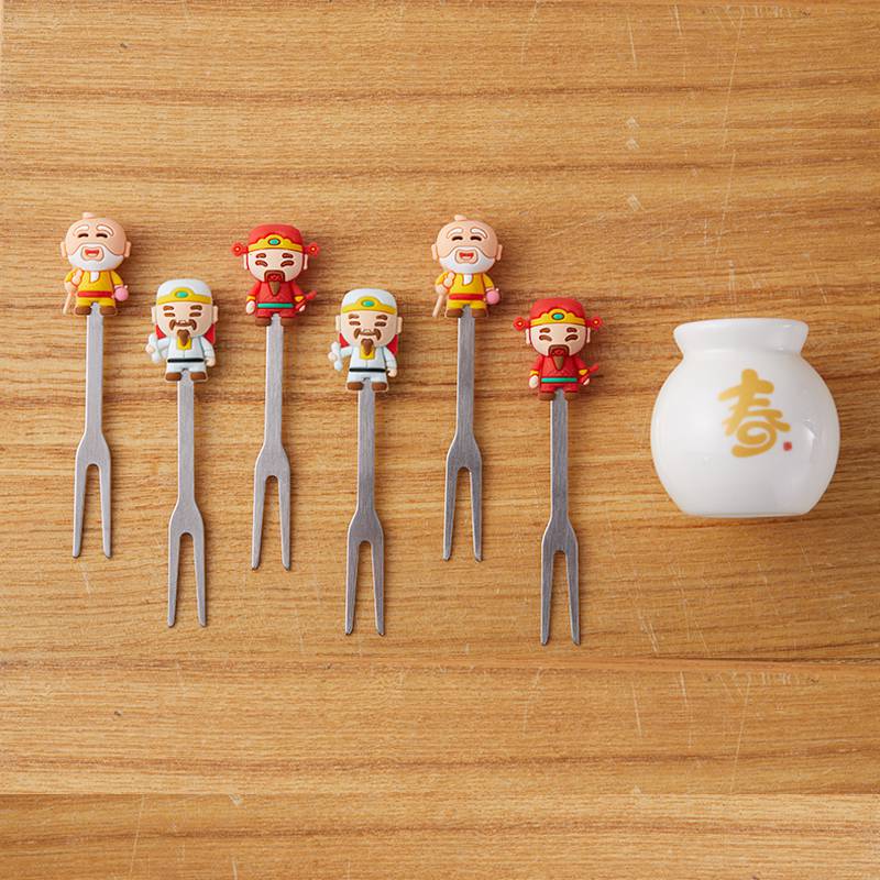 ins水果叉套装创意可爱卡通安全不锈钢签果插儿童宝宝水果小叉子 小黄