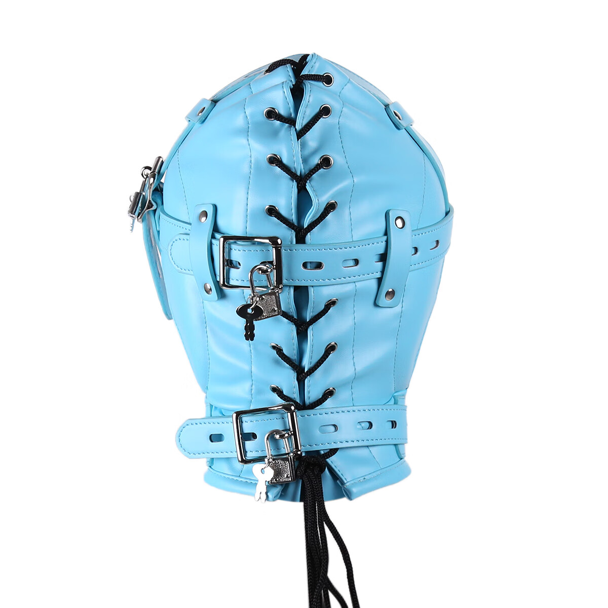 三把锁口塞面罩皮革头套sm情趣用品另类调教性玩具黑色头套