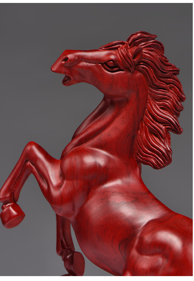 今轩堂红木马摆件一对马工艺品红色木马摆件家居实木质雕刻马到成功