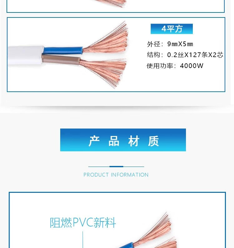 11，電線2芯0.75/1/1.5/2.5/4平方軟護套線平行線防曬防凍電源線 2芯1平方(10米價)