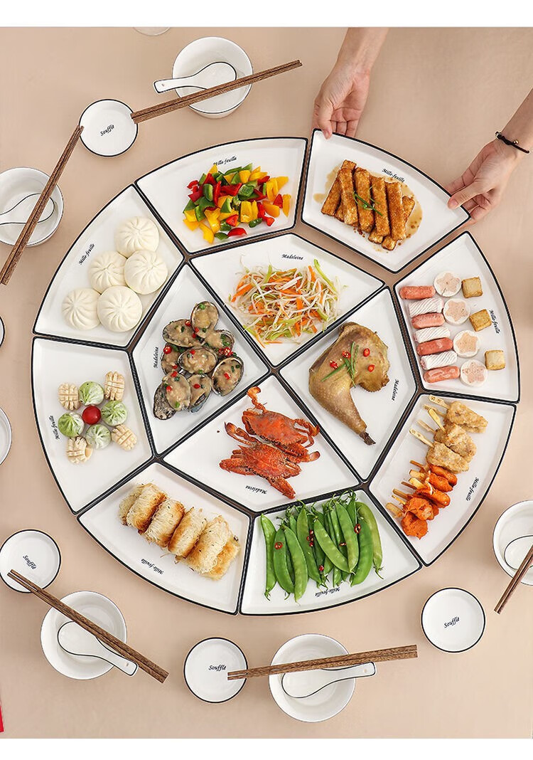 拼盘餐具组合家用套碗家庭装年夜饭拼盘餐具组合碗碟套装陶瓷圆桌盘子