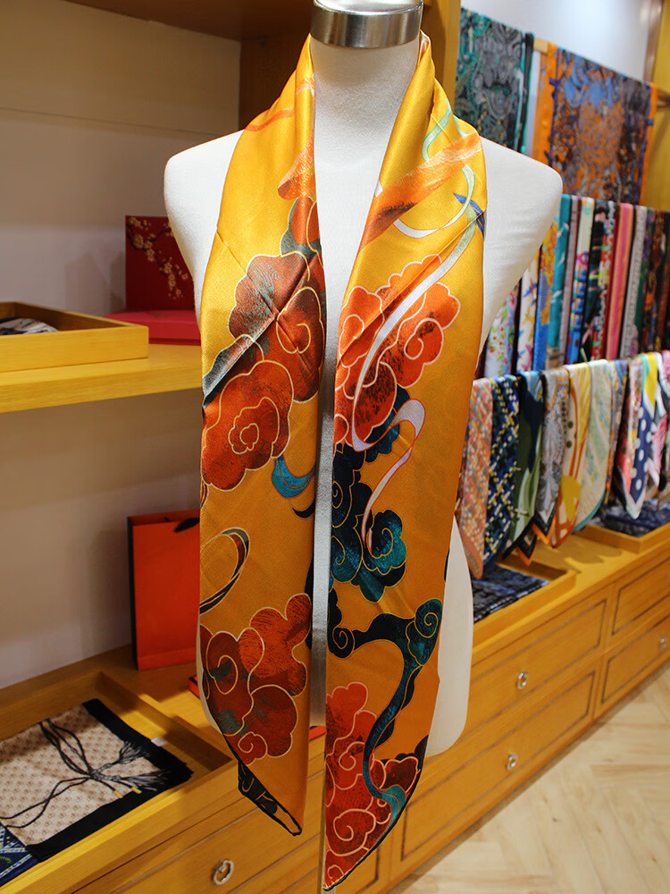 敦煌飞天祥云中国风真丝丝巾素缎110大方巾杭州礼品披肩围巾女士敦煌