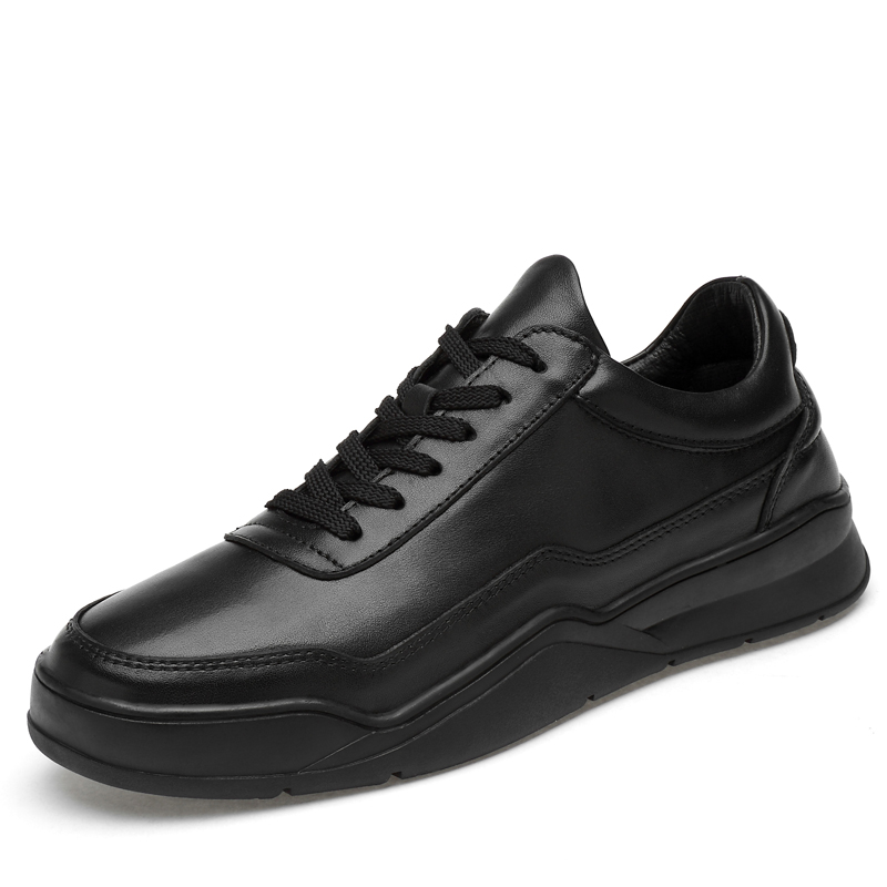 真皮鞋男鞋秋季透气男生韩版潮流黑亮面小皮鞋厚底国庆旅游 黑色 37