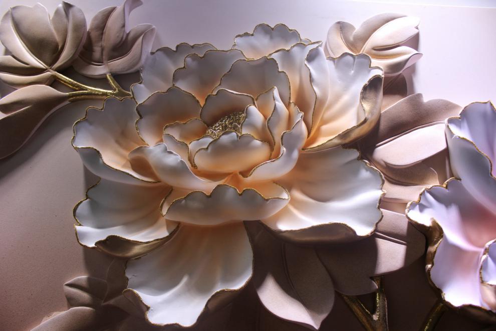 客厅无框浮雕装饰挂画 三联立体手工树脂浮雕画 沙发背景墙壁3d挂画