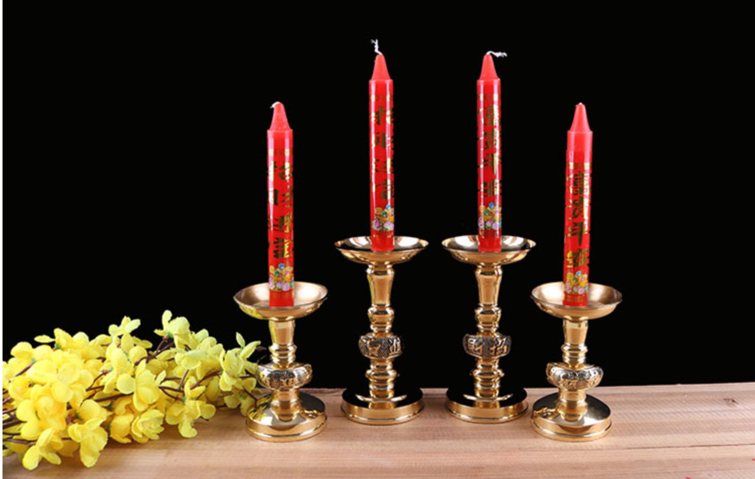蜡烛中粗红色佛教照明家用供佛长杆带眼仅带孔拍拜神供奉 金色带针
