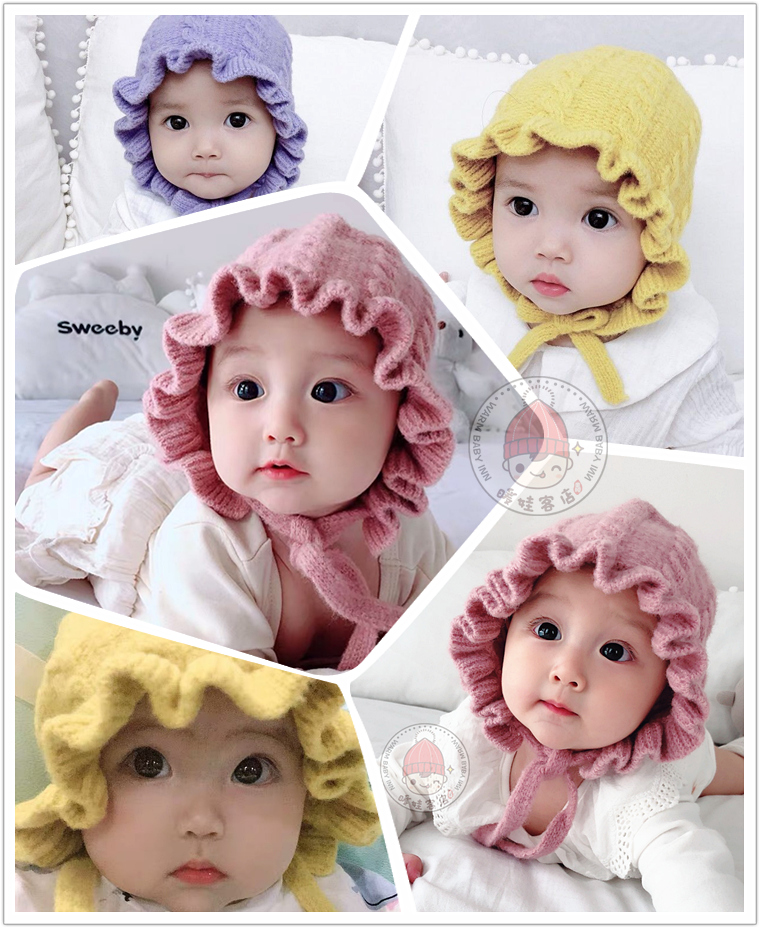 贝迪牛婴儿帽子秋冬季女宝宝毛线帽公主帽3个月一3岁儿童护耳女童针织