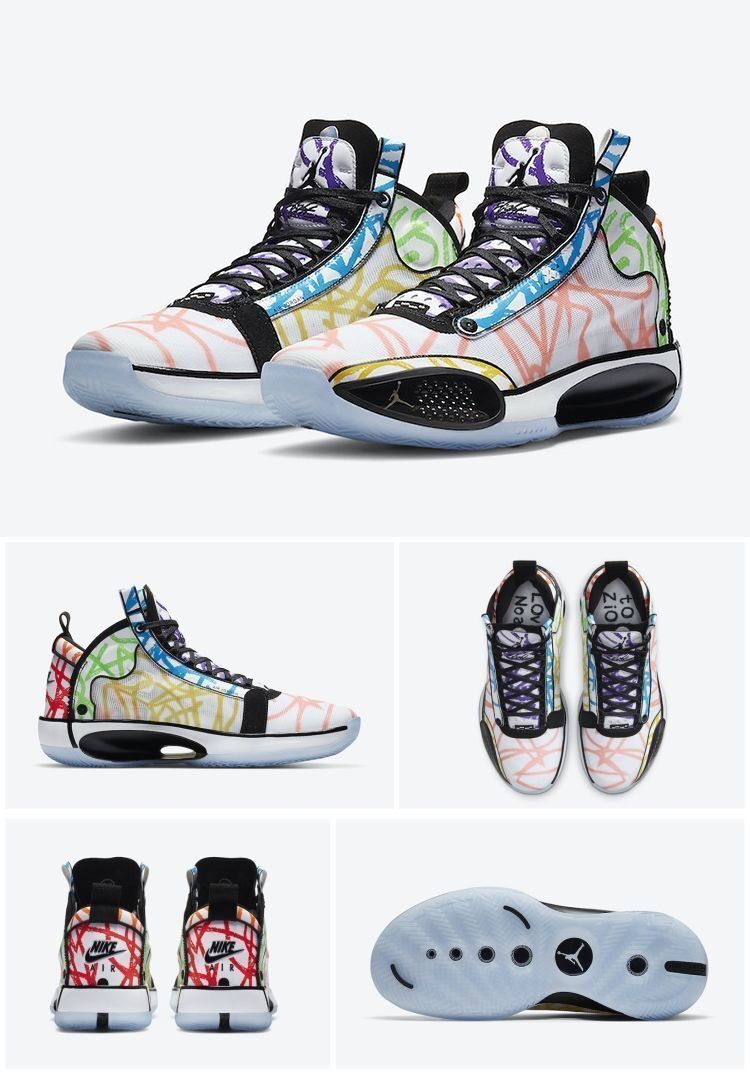 乔34代篮球鞋aj34冰蓝糖果白镭射巴黎全明星气垫战靴乔34巴黎36