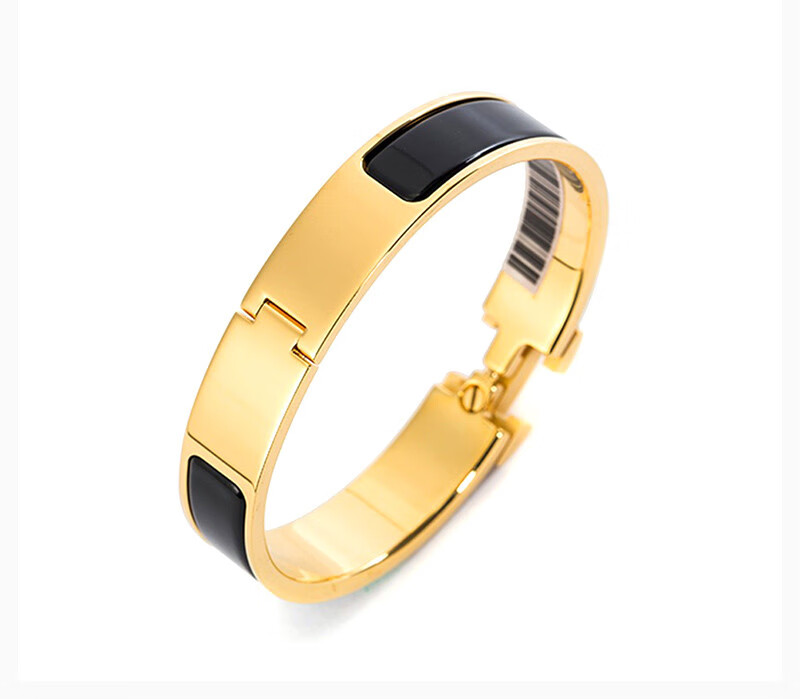 hermes爱马仕手镯女士黑色珐琅金色h扣窄版手镯 预售预售 gm18cm