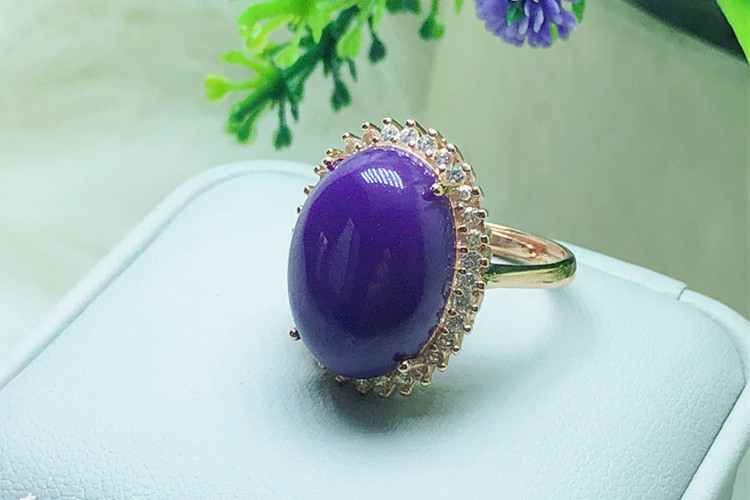 绚慕专柜 美国紫云母戒指 女925银戒指活口 大颗粒大戒面大气紫色戒指