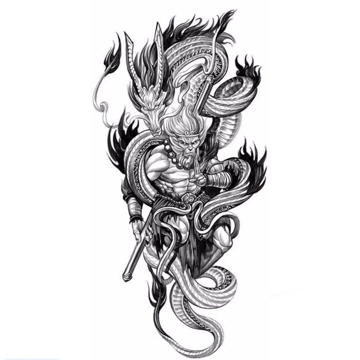 纹身贴洗不掉斗战胜佛龙纹身贴防水男半臂孙悟空猴子霸气高清大图身体