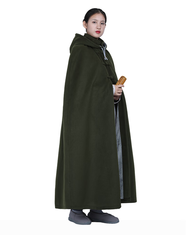 披风双层斗篷毛僧服保暖披肩呢绒加厚挂绒冬季男御寒僧人服饰 深灰色