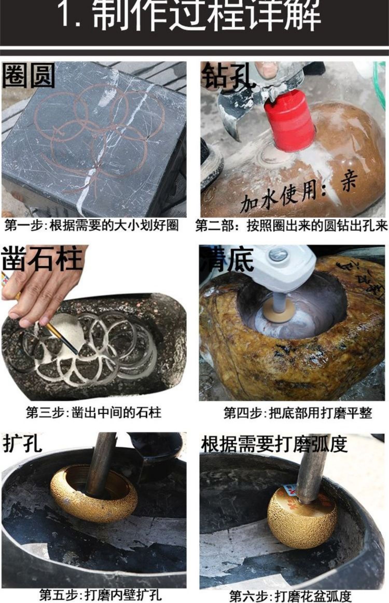 鹅卵石石头开孔工具挖洞挖槽器钻孔打磨加工花盆打孔钻头高级19件套