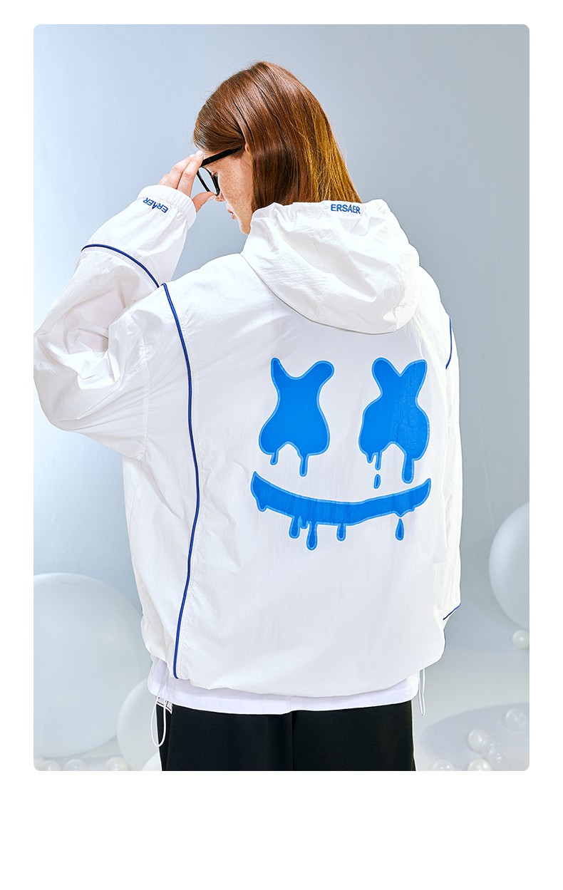 er笑脸风衣简约字母连帽抽绳百搭外套国潮夏季户外运动防晒上衣男