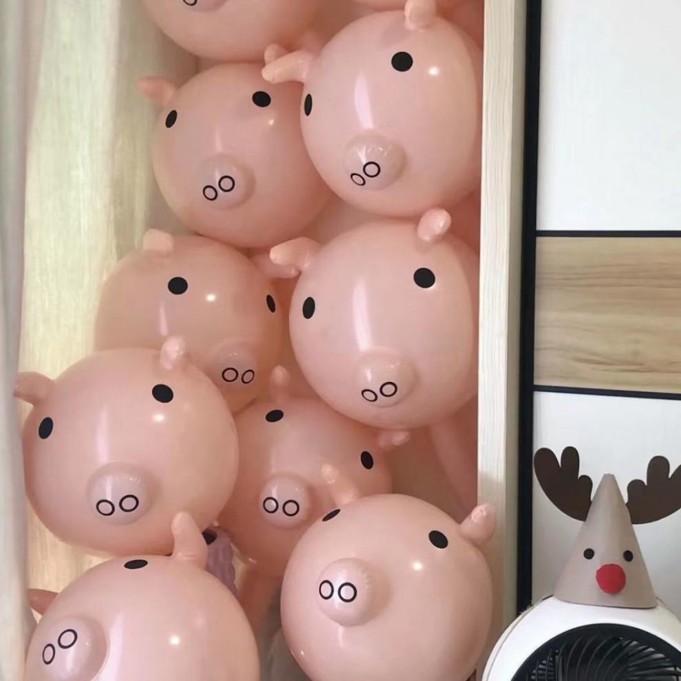 气球千斤锤小猪头棒充气抖音网红同款造型拍照七夕礼物小猪佩奇猪头棒