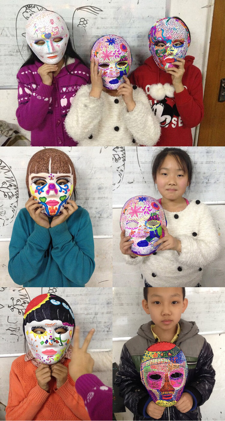 京剧面具脸谱diy手工制作手绘涂色白色儿童纸空白马勺纸浆绘画白5个混