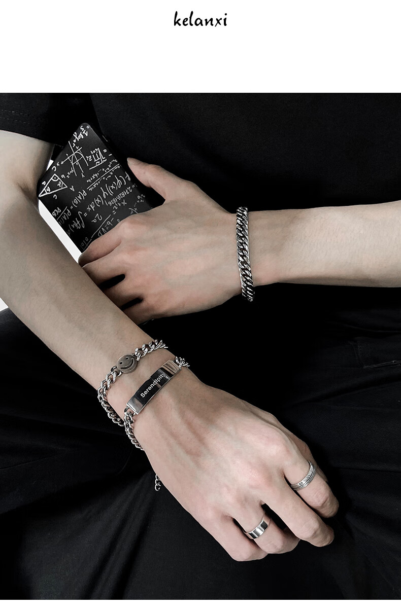 迪士尼克兰茜kelanxi笑脸手链钛钢表情手链男银色周长1820cm520笑脸