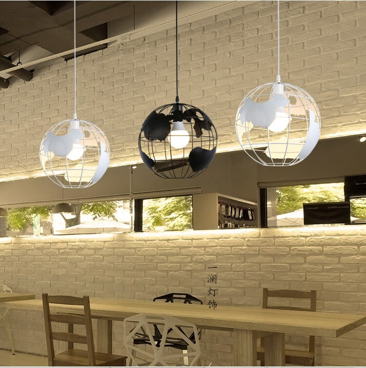 餐厅吊灯三头创意个性网吧咖啡西餐厅铁艺单头吊灯具 黑色小西瓜吊灯