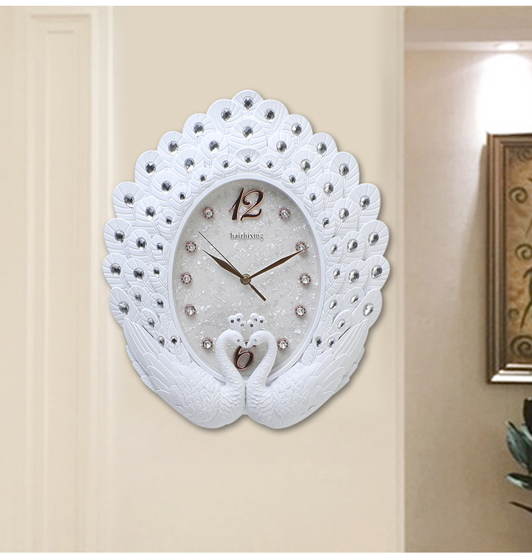 时钟挂墙钟表挂钟客厅家用时尚凤凰孔雀个性石英钟创意静音挂表 6572